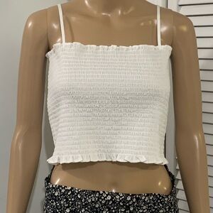 Express White Vintage Smocked Ruffle Cami Crop Top
